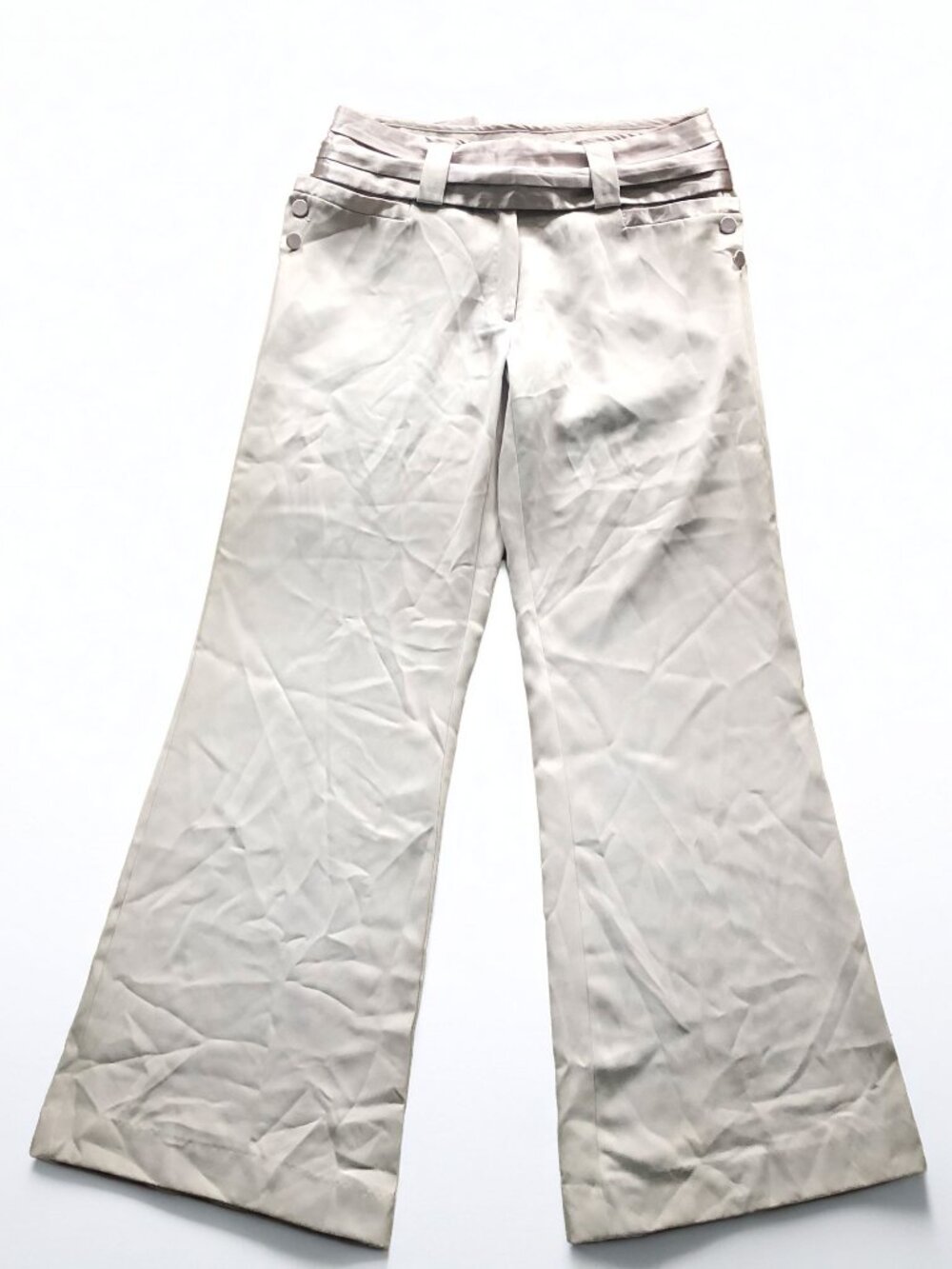 Vintage Y2K Ann South Korea Satin Tuxedo Wide-Leg Pants Bone/Off White Color